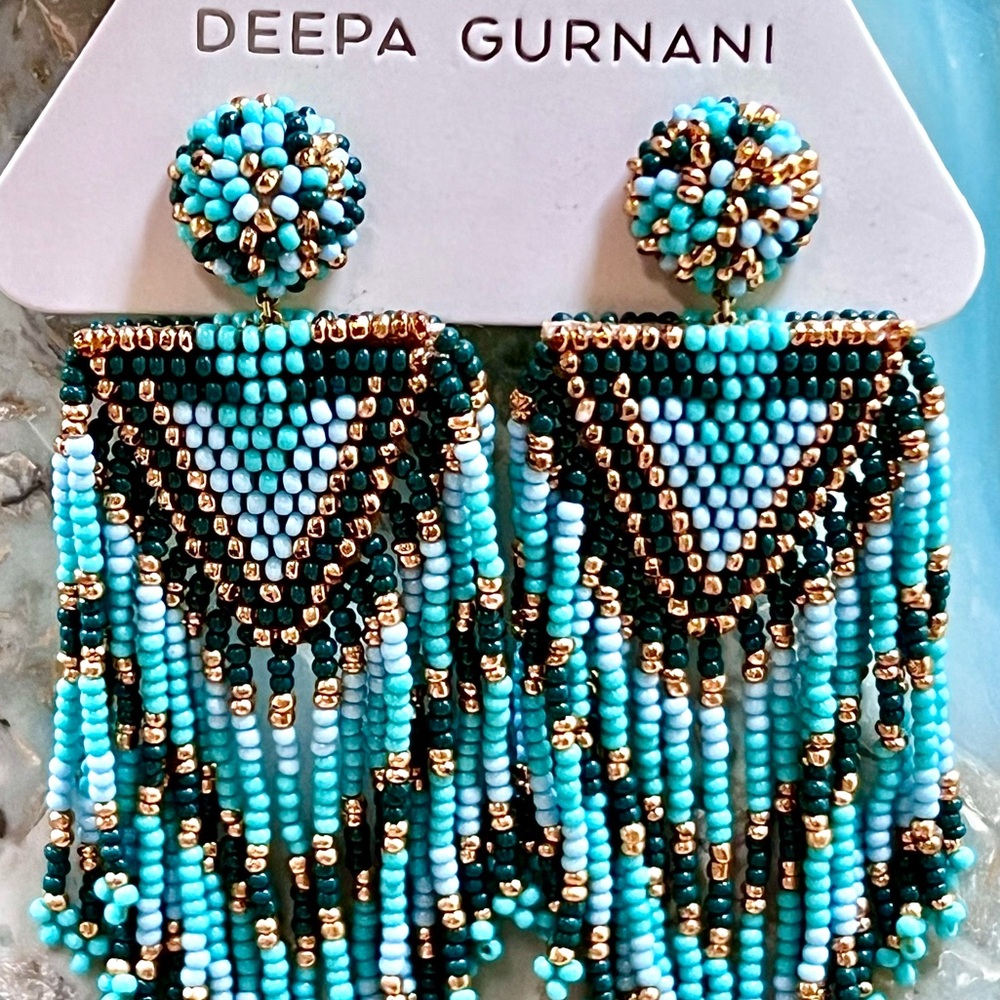 πΊπHPππΊ NWT Anthropologie Deepa Beaded Fringe Chandeliers - Picture 2 of 16